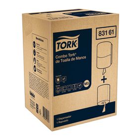 Combo Dispensador + Toalla de Manos Tork Flujo Central Premium Natural 100mts