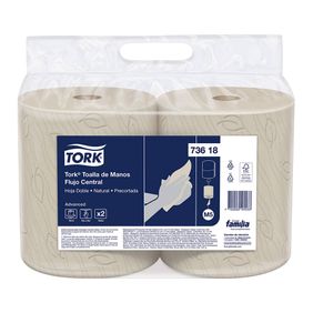 Toalla de Manos Tork Flujo Central Hoja Doble Natural 100mts x 2rollos