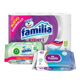 Combo Papel Familia Expert + Pañitos Pequeñín Acolchamax + P. Higiénico Húmedo