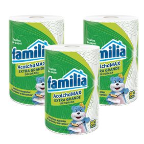 Combo Toallas Cocina Familia AcolchaMAX ExtraGrande Decorada 3 rollos x 80 hojas