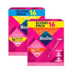 Combo Tampones Con Aplicador Super 2 paquetes x 8und + Tampones regular con aplicador x 16