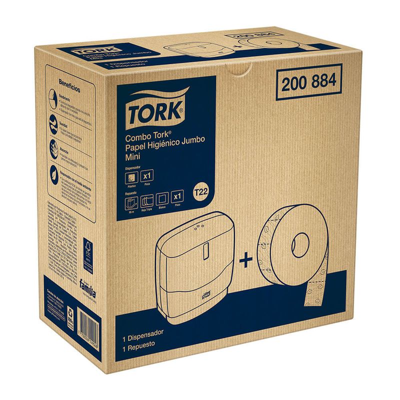 Combo-Dispensador-de-Papel-Higienico-Jumbo-Mini---Papel-Higienico-Tork-Jumbo-Mini-Premium-Blanco-95mts
