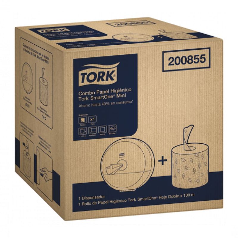 Combo-Dispensador-SmartOne-Mini-de-Papel-Higienico---Papel-Higienico-Tork-SmartOne-Mini-Advanced-Natural-100mts