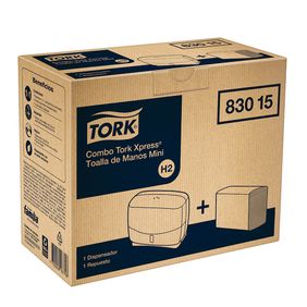 Combo Dispensador Mini + Toallas Manos Tork Doblada en Z  Hoja Triple Blanca x150