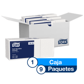 Tork® Servilleta Cocktail/ Universal/ Blanco/ 9 paquetesx 600 serv. c/u
