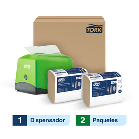 Combo Tork Plus® 1 Dispensador de Servilleta verde + Tork Plus® Servilleta Dispensada/ Advanced/ Natural/ 2 fajos X 150 serv c/u