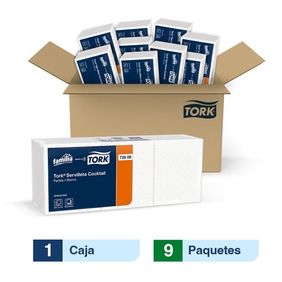 Tork® Servilleta Cocktail/ Universal/ Blanco/ 9 paquetesx 600 serv. c/u