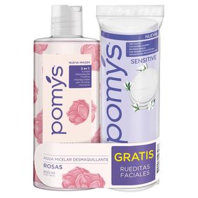 Agua Micelar Rosas Pomys 400ml + Rueditas Faciales Desmaquilladoras Original x 60u