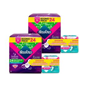 Combo Toallas Higiénicas Nosotras Natural Buenas Noches x 48 und + 30 Protectores Diarios Largos