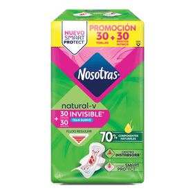 Toallas Higiénicas Nosotras Natural Invisible Algodón x 30 + Pañitos Intimos x 30